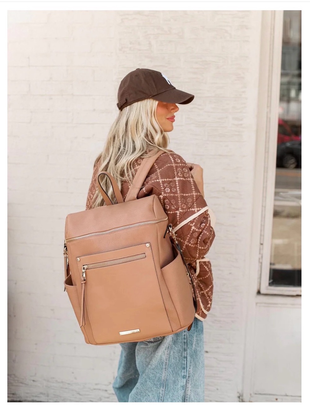 Poppy & Peonies Mocha Mousse Commuter Leather Convertible Backpack Shoulder bag